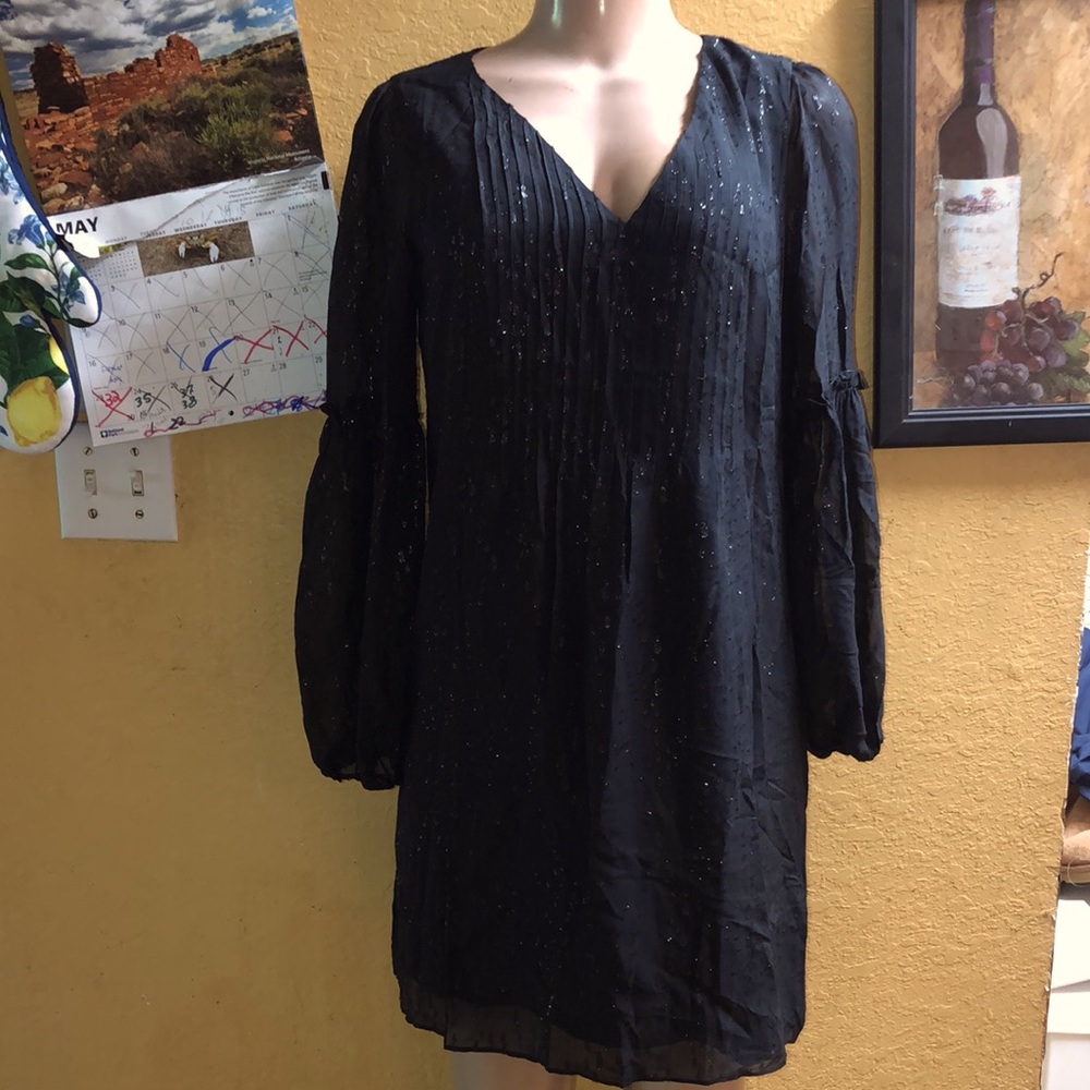 Lilly Pulitzer dress Womens Black Metallic Long Balloon Sleeve Mini